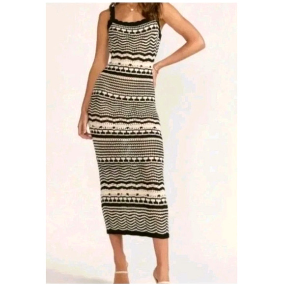Joie Sweater Dress Womens Small Black White Stripe Maxi Viscose Beach Resort - Picture 2 of 13